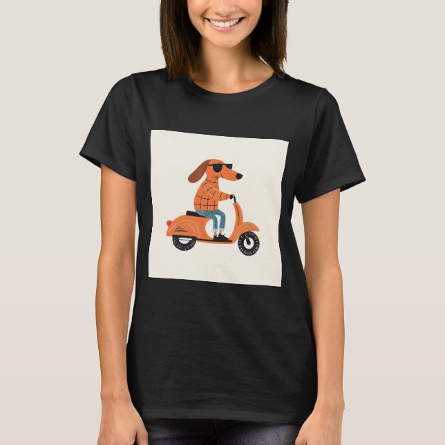 Dog on Scooter - Funny and Stylish Illustration T-Shirt (Front)