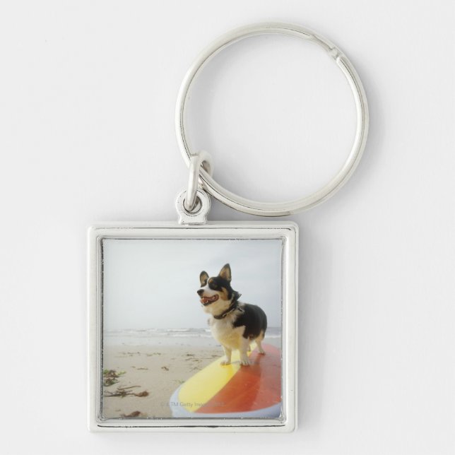 Dog on surfboard key ring (Front)