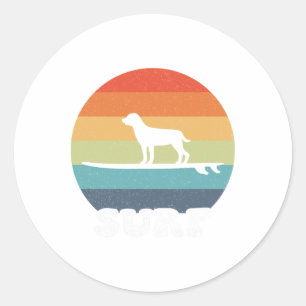 Dog On Surfboard Surfing Board Surfer Dog Retro Su Classic Round Sticker