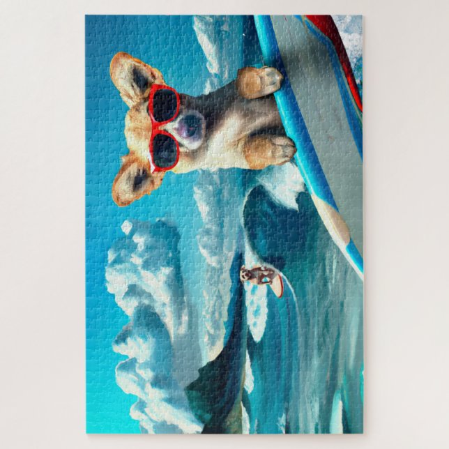 Dog on Surfboard Wearing Sunglasses AI Art Jigsaw Puzzle (Vertical)