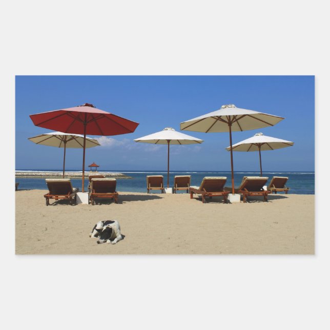 Dog on the beach rectangular sticker (Front)