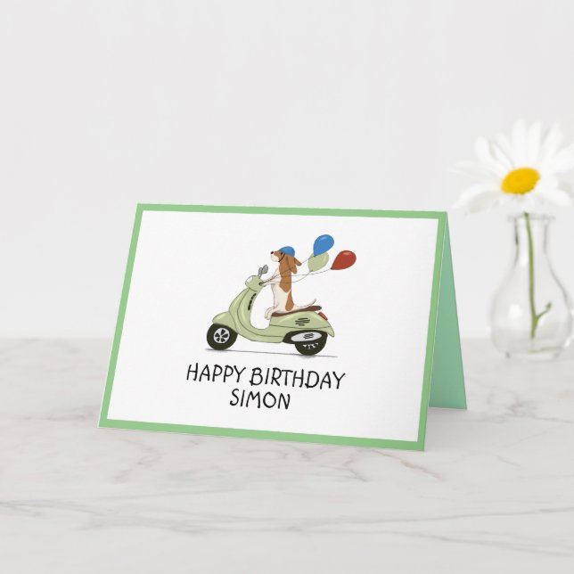 Dog on Vespa with balloons Card (Small Plant)