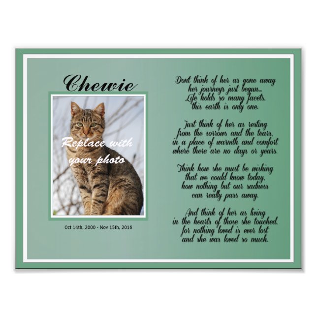 Dog or Cat Female Pet Memorial with Poem Photo Print (Front)