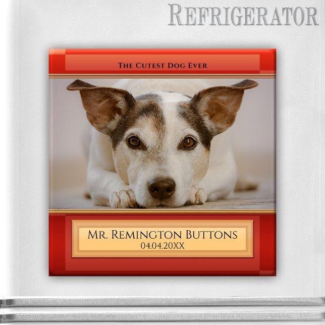 Dog or Cat Keepsake Memorial Custom Photo Magnet (Memorial magnet featuring your pet photo on a modern red burgundy design)