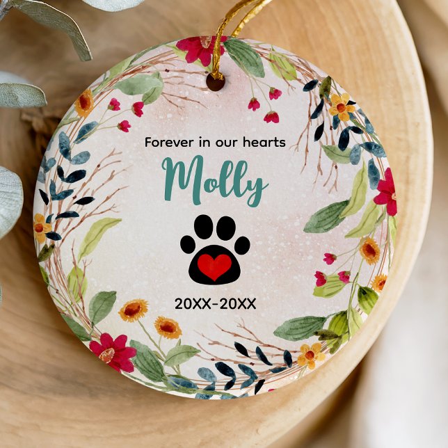 Dog or cat memorial paws colourful wreath ceramic ornament (Creator Uploaded)