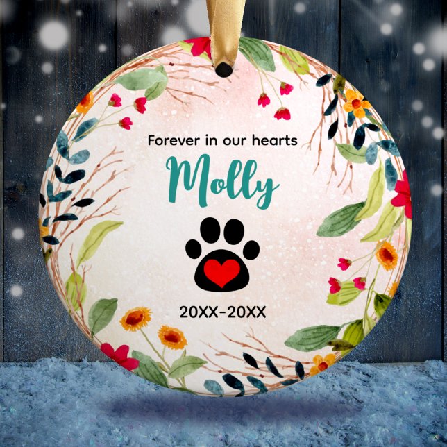 Dog or cat memorial paws colourful wreath ceramic ornament (Creator Uploaded)