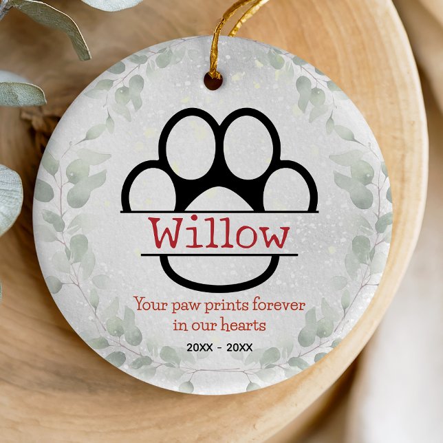 Dog or cat pet memorial paws green wreath ceramic ornament (Creator Uploaded)