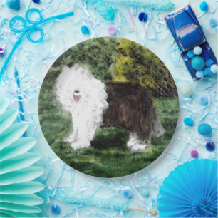 Dog Painting Old English Sheepdog Paper Plate
