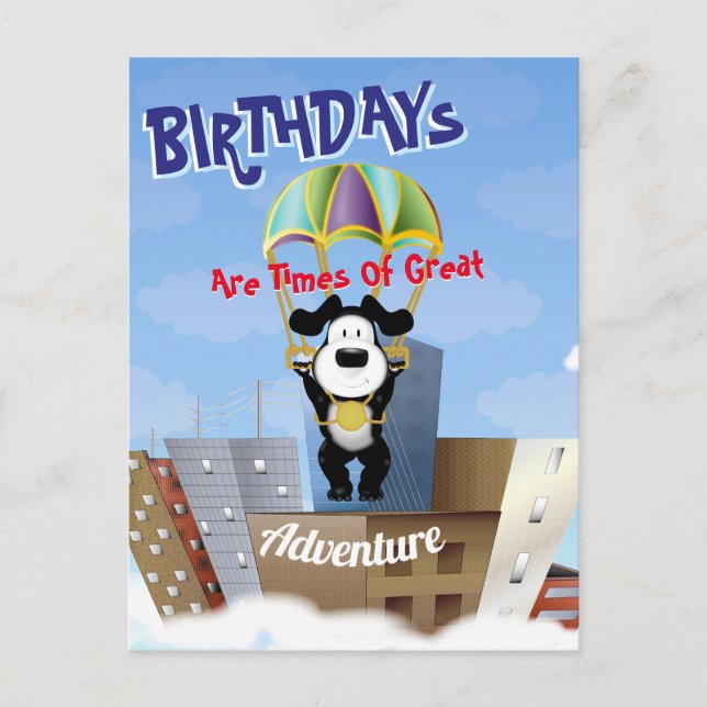 Dog Paratrooper Cityscape Postcard (Front)