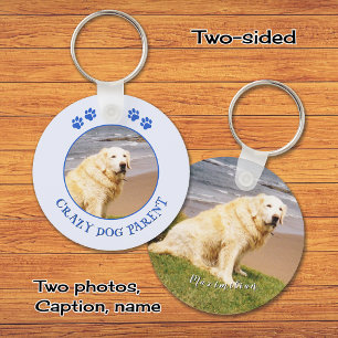 Dog parent photo blue custom text key ring