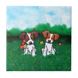 Dog Park Brittany Dogs KiniArt Ceramic Tile
