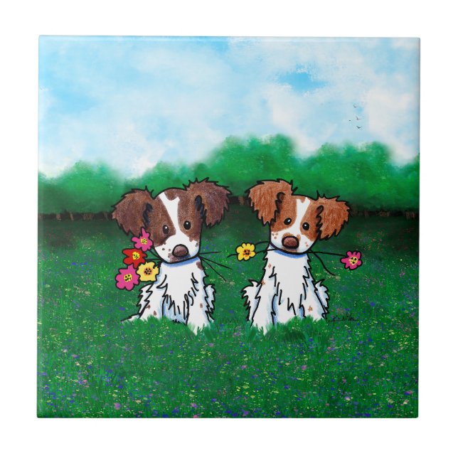 Dog Park Brittany Dogs KiniArt Ceramic Tile (Front)