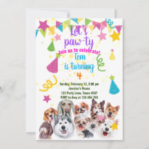 Dog party birthday invitation