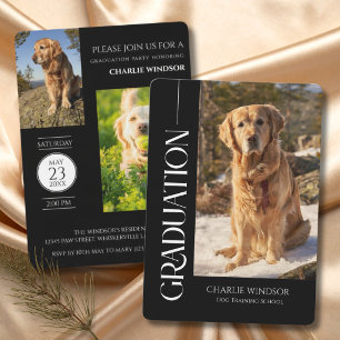 Dog Party Black & White Graduation Invitation