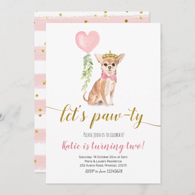 Dog Party Girl Chihuahua Invitation (Front/Back)