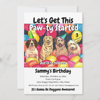 Dog Party Let's Get This Paw-Ty Started Birthday Invitation