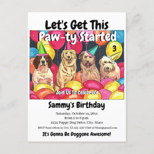 Dog Party Let's Get This Paw-Ty Started Birthday Postcard