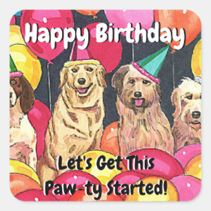 Dog Party Let's Get This Paw-ty Started Dog in Hat Square Sticker