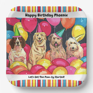 Dog Party Let's Get This Pawty Started Personalise Paper Plate