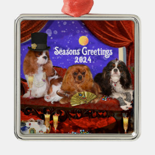 Dog Party Ornament, King Charles Cavalier Spaniels Metal Ornament