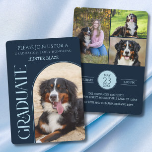 Dog Party Pet Photos Navy Blue Graduation Invitation