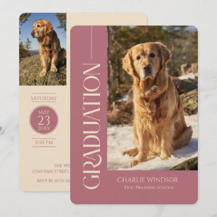 Dog Party Pet Photos Rose Gold Graduation Invitation