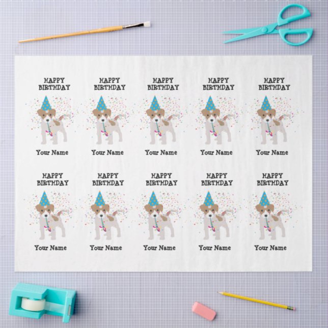 Dog Partying - Animals at Birthday Party Name Tissue Paper (Craft)