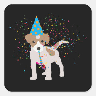 Dog Partying - Animals Puppy Having a Party Square Sticker