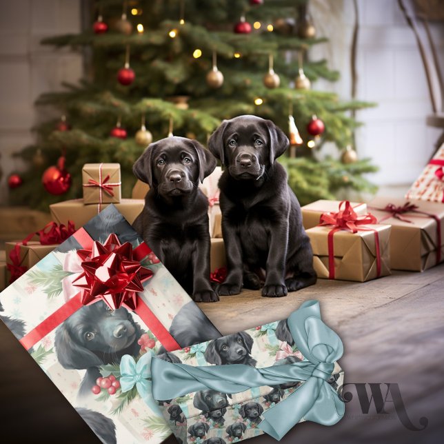 Dog Pastel Holiday Black Lab  Wrapping Paper (Creator Uploaded)