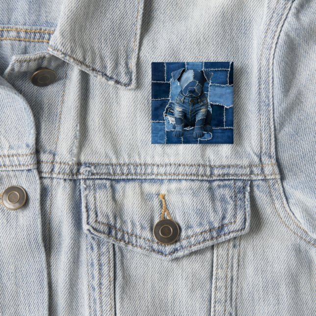 Dog Patchwork Art Denim 15 Cm Square Badge (In Situ)