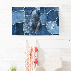 Dog Patchwork Art Denim Banner