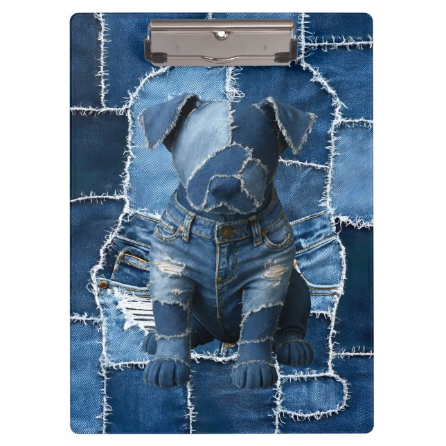 Dog Patchwork Art Denim Clipboard (Front)