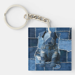 Dog Patchwork Art Denim Key Ring