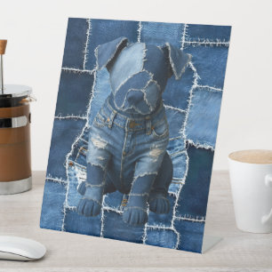 Dog Patchwork Art Denim Pedestal Sign