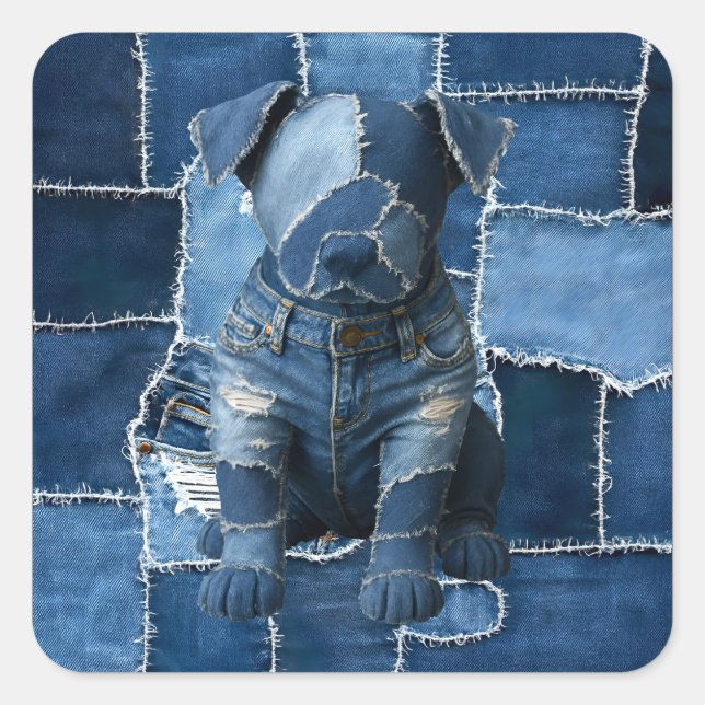 Dog Patchwork Art Denim Square Sticker (Front)