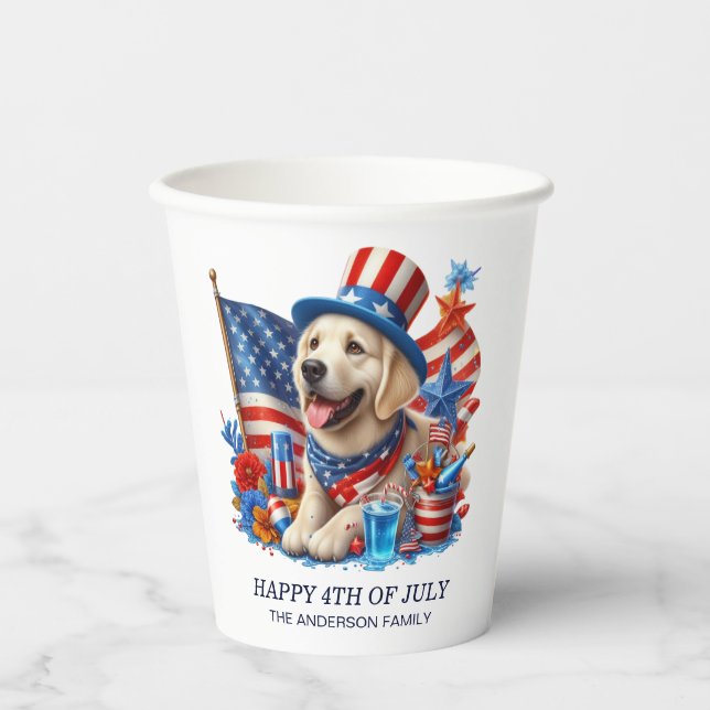 Dog Patriotic Top Hat Red White Blue Stars Stripe  Paper Cups (Front)