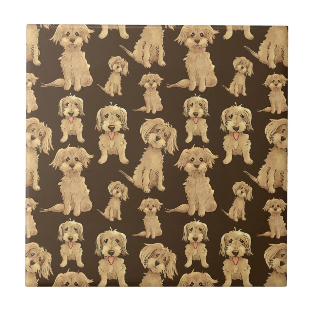 Dog Pattern Brown labradoodle goldendoodle Ceramic Tile (Front)