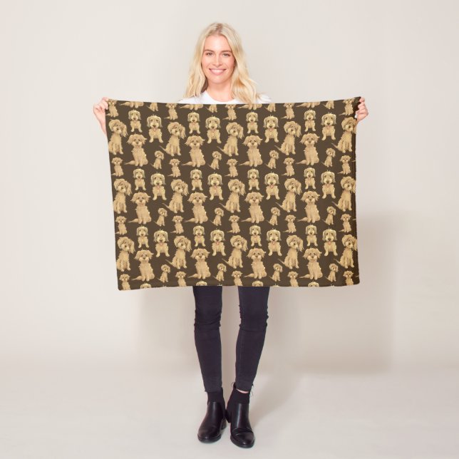 Dog Pattern Brown labradoodle goldendoodle Cute Fleece Blanket (In Situ)