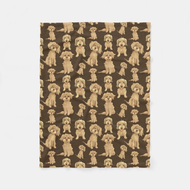 Dog Pattern Brown labradoodle goldendoodle Drawing Fleece Blanket (Front)