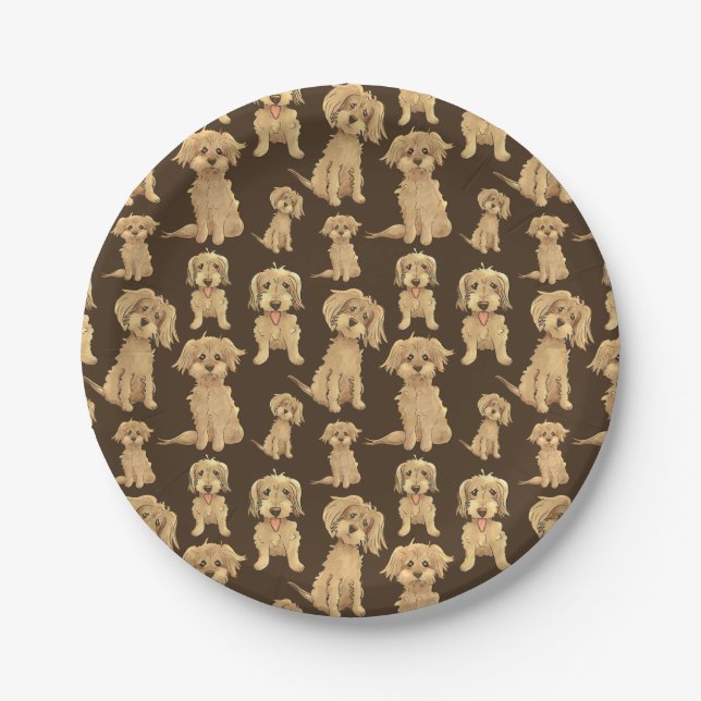 Dog Pattern Brown labradoodle goldendoodle Paper Plate (Front)