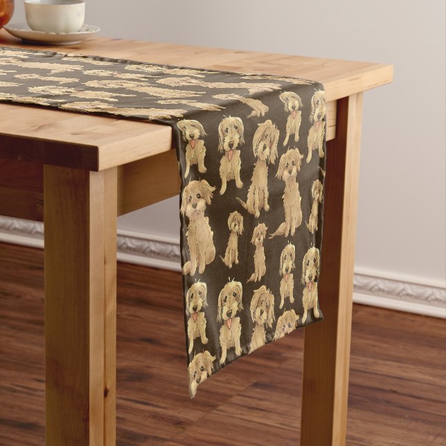 Dog Pattern Brown labradoodle goldendoodle Short Table Runner (In Situ)