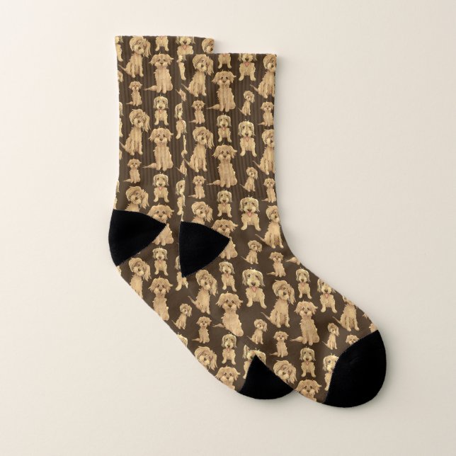 Dog Pattern Brown labradoodle goldendoodle Socks (Pair)