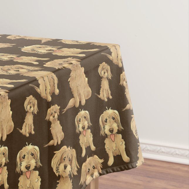 Dog Pattern Brown labradoodle goldendoodle Tablecloth (In Situ)