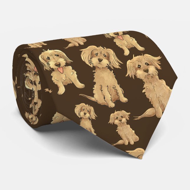 Dog Pattern Brown labradoodle goldendoodle Tie (Rolled)