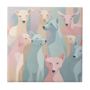 Dog Pattern Pastel Colours Minimalist Illustration Ceramic Tile