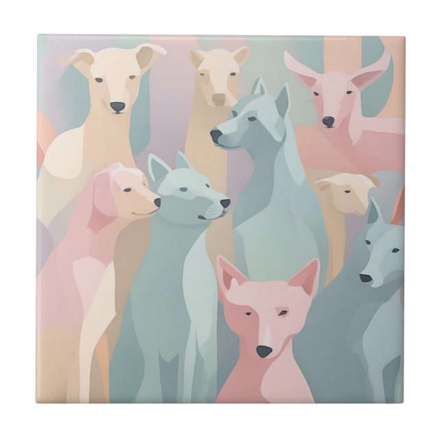 Dog Pattern Pastel Colours Minimalist Illustration Ceramic Tile (Front)