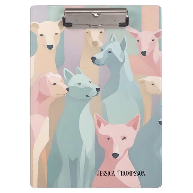 Dog Pattern Pastel Colours Minimalist Illustration Clipboard (Front)