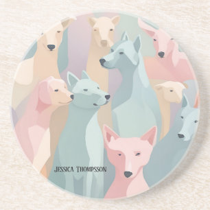 Dog Pattern Pastel Colours Minimalist Illustration Coaster