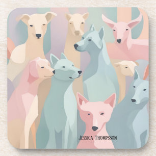 Dog Pattern Pastel Colours Minimalist Illustration Coaster