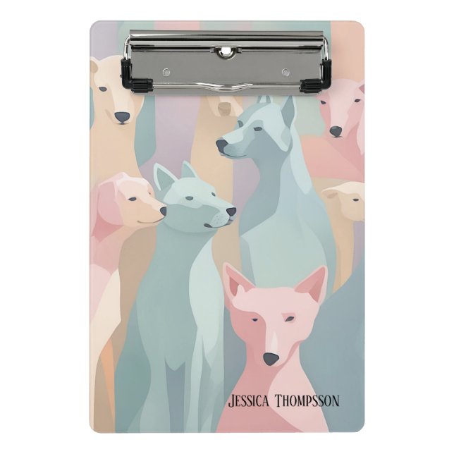 Dog Pattern Pastel Colours Minimalist Illustration Mini Clipboard (Front)